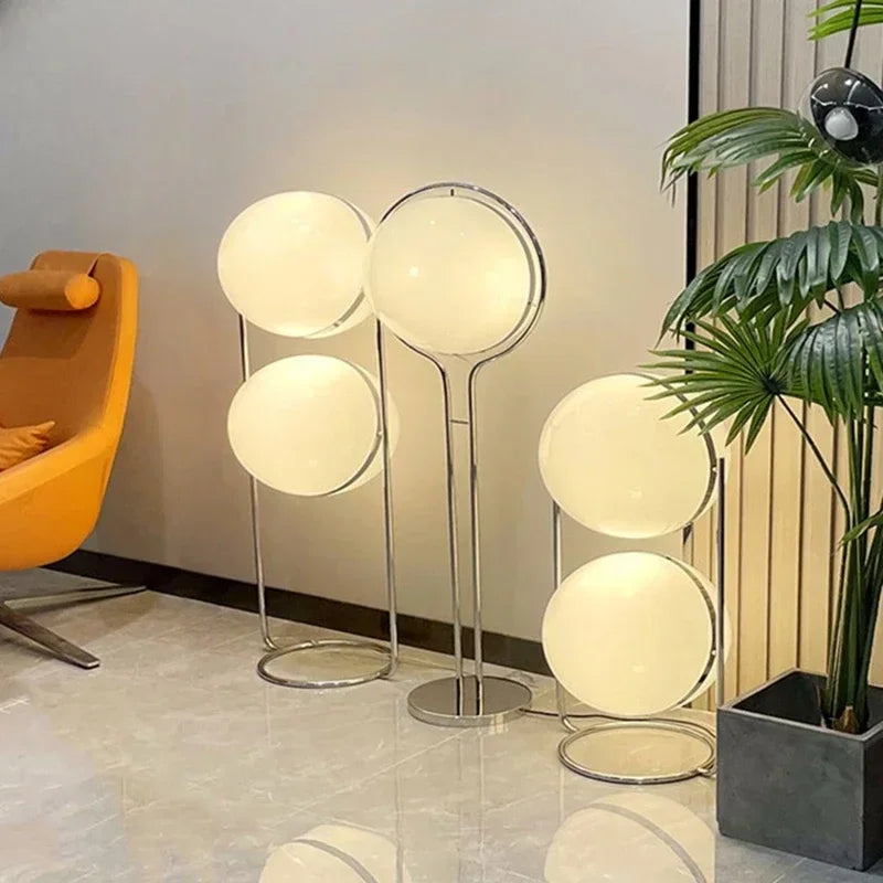 2026 Modern Creative Chrome Metal Floor Lamp White Acrylic Ball LED Standing Light for Living Room Hotel Room Sofa Art Decor