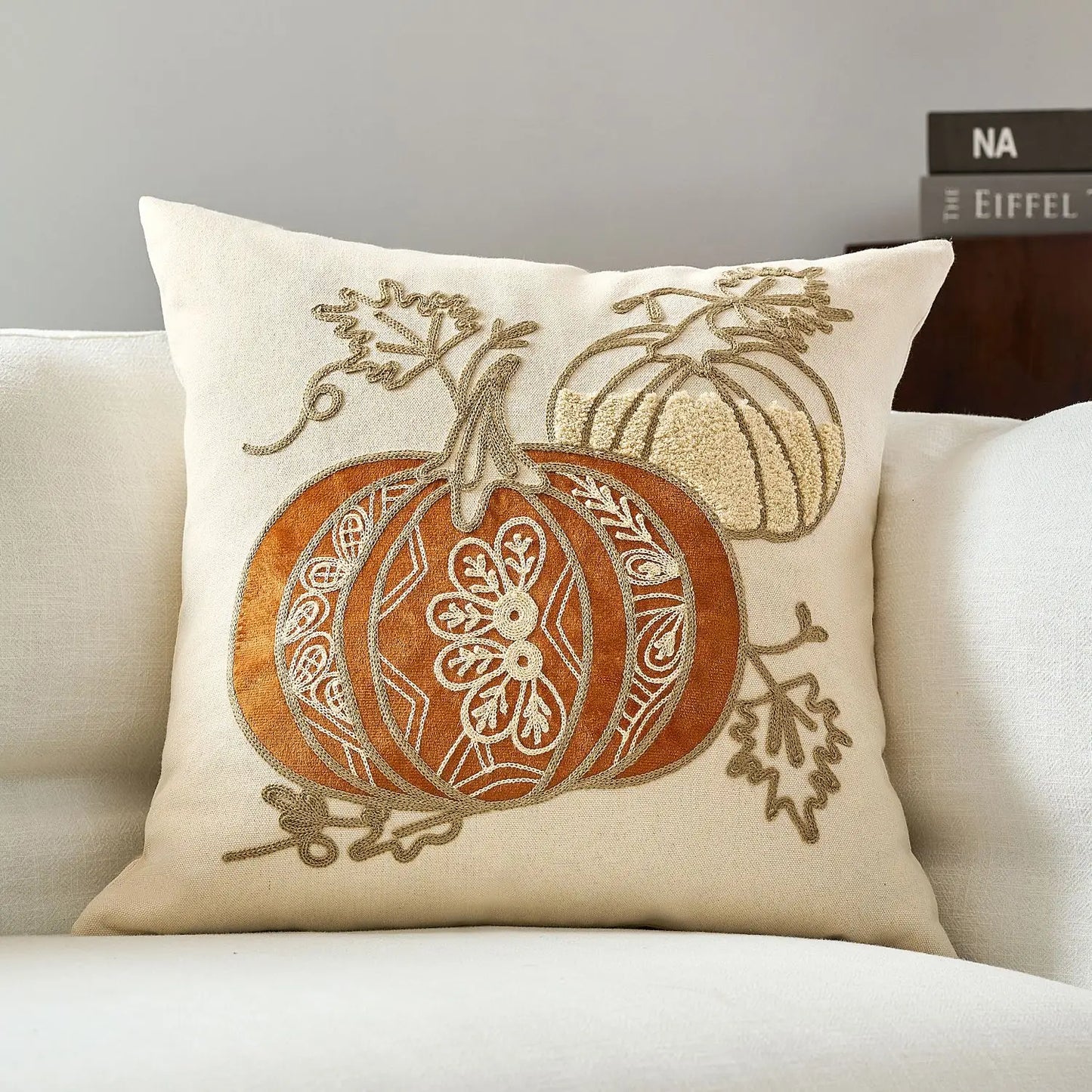 Halloween Tufted Throw Pillow Cover Thanksgiving Maple Pumpkin Square Cushion Cover for Home Living Room Party DIY Fall Decor