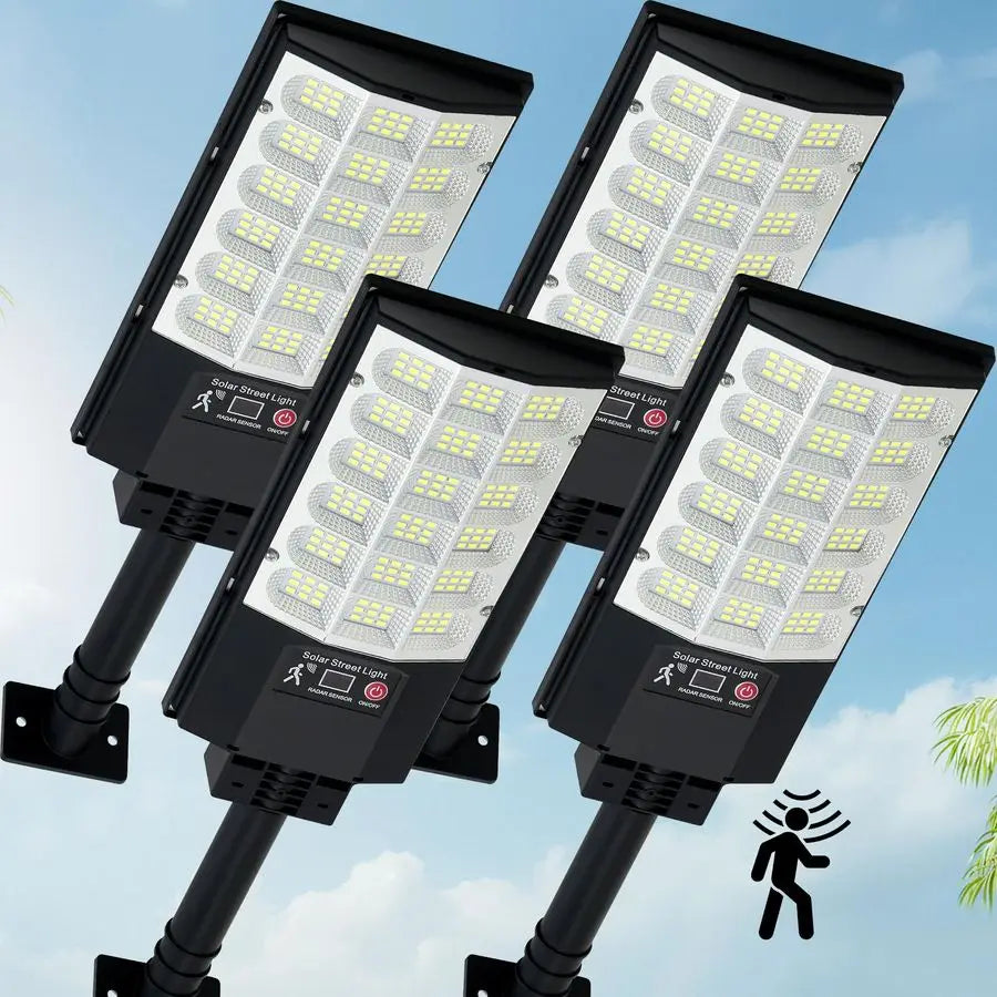 Street Lights Outdoor, Waterproof Motion Sensor Solar Lights with Remote Control, 6500K Dusk to Dawn Parking Lot Flood Light for