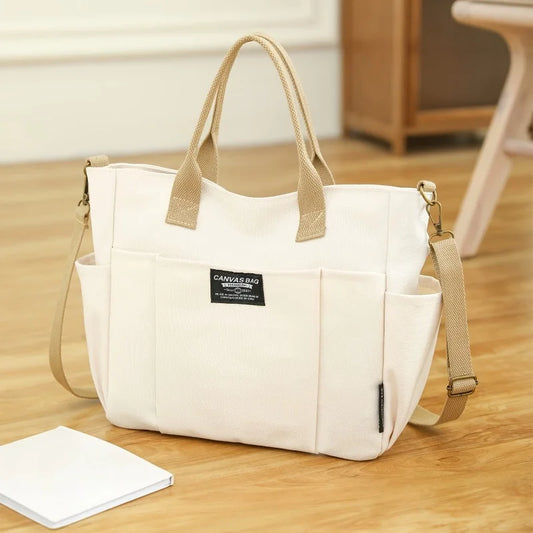 Nylon Multi Pocket Tote Bag With Casual Crossbody Design