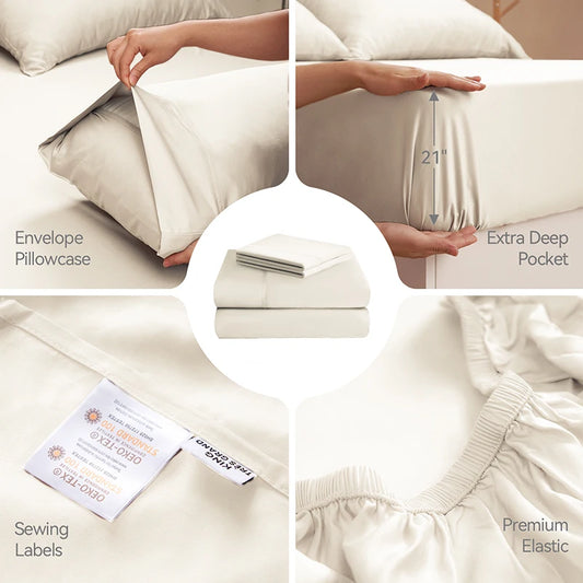 Bamboo Sheets 100% Bamboo Viscose Derived from Bamboo 3/4-Piece Bed Sheet Set Silky Soft Cooling Deep Pocket Up to 16"