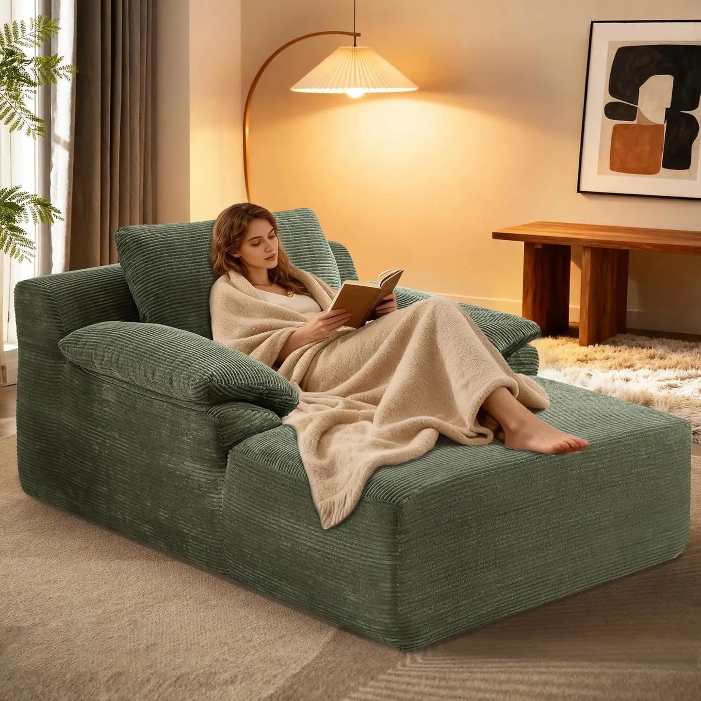 Chaise Lounge Chair, 67.7" Oversized Corduroy Sleeper Chair with Wide Armrests Upholstered Sofa Bed Boneless Couch, Customized