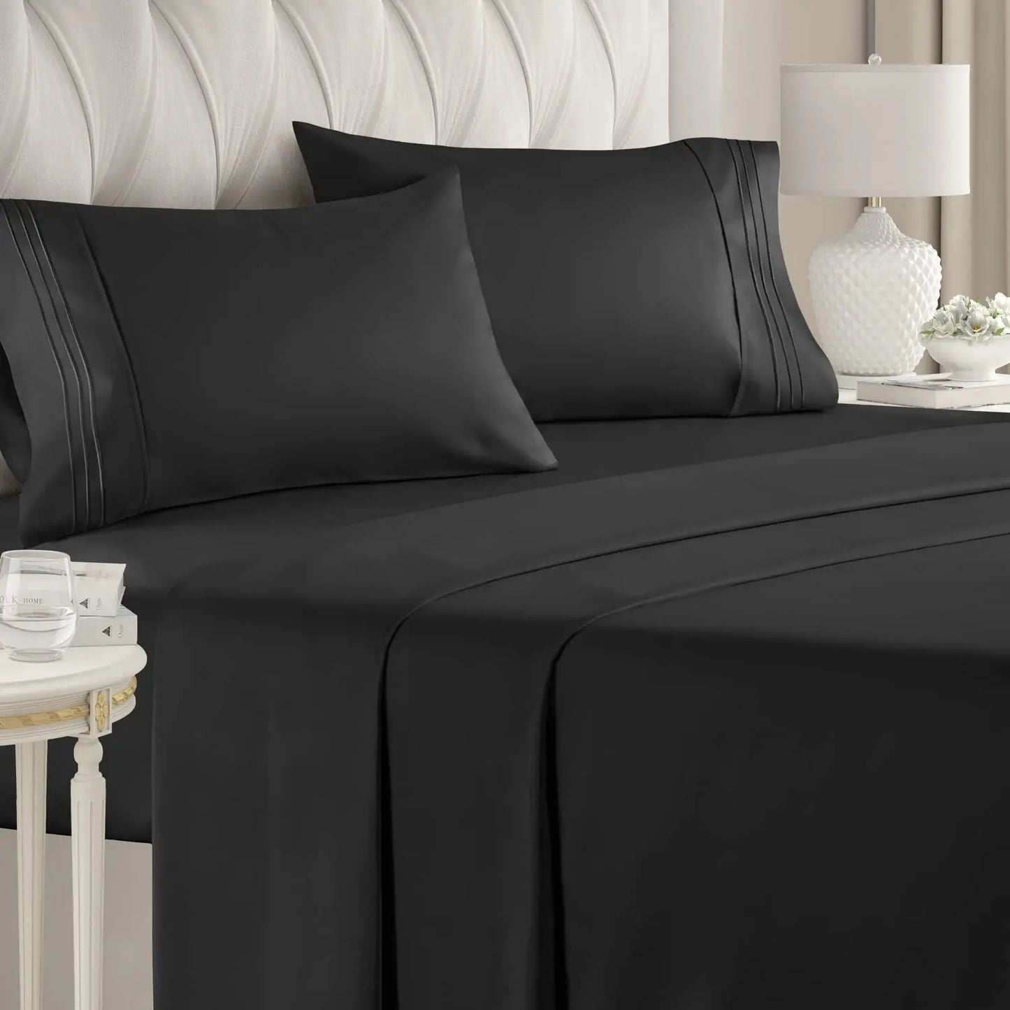 Battilo Double Bed Sheets 4Pieces Set Fitted Flat Sheet with Pillowscase Luxury Microfiber King Queen Full Twin Size Bedding Set
