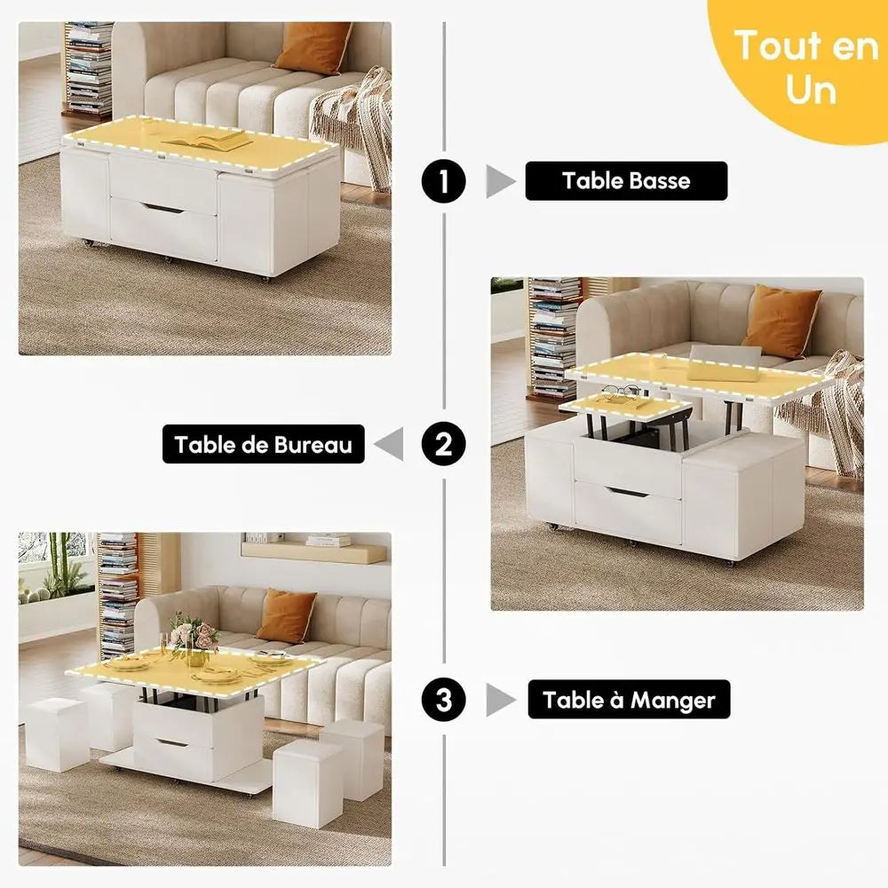 ZHUXIANG Lift Top Coffee Table With Storage And Stool Set