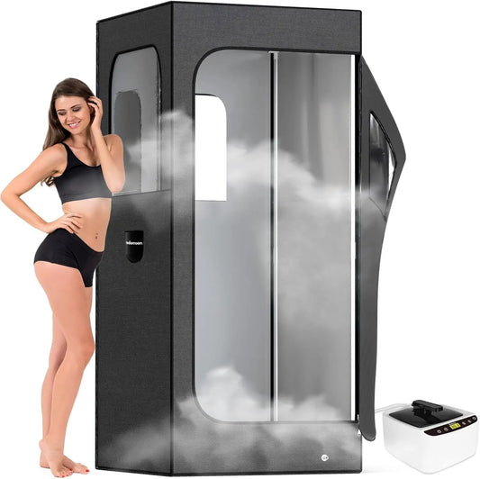 Full Size Portable Steam Sauna Tent for Home Spa Relaxation with Chair, Remote & Foot Massager - 2.6L 1000W