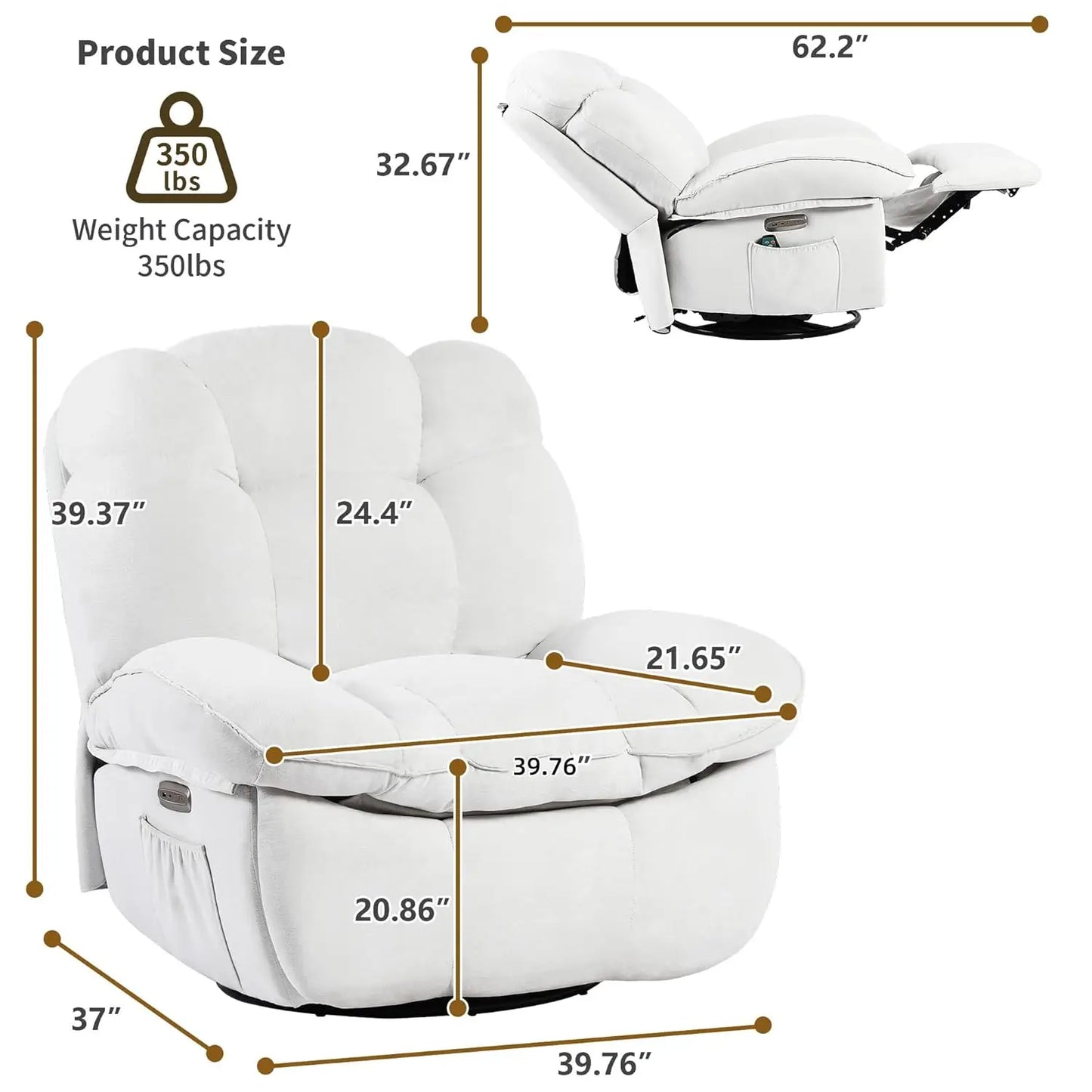 Power Recliner Chair, Swivel Rocker Recliner with Massage and Heat, Electric Recliner Chairs for Adults with, Customized