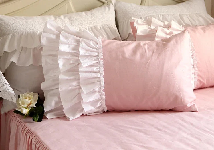 Julliette Dream Princess Ruffle Lace Pillow Case Pure Cotton Bedding