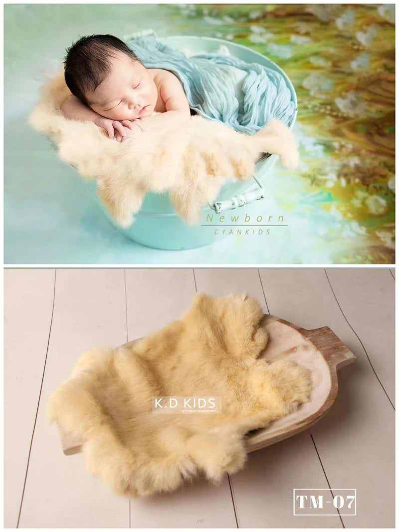 Newborn Photography Props Natural Rabbit Fur Rug Baby Photo Blankets Studio Infant Posing Basket Filled Background Accessories