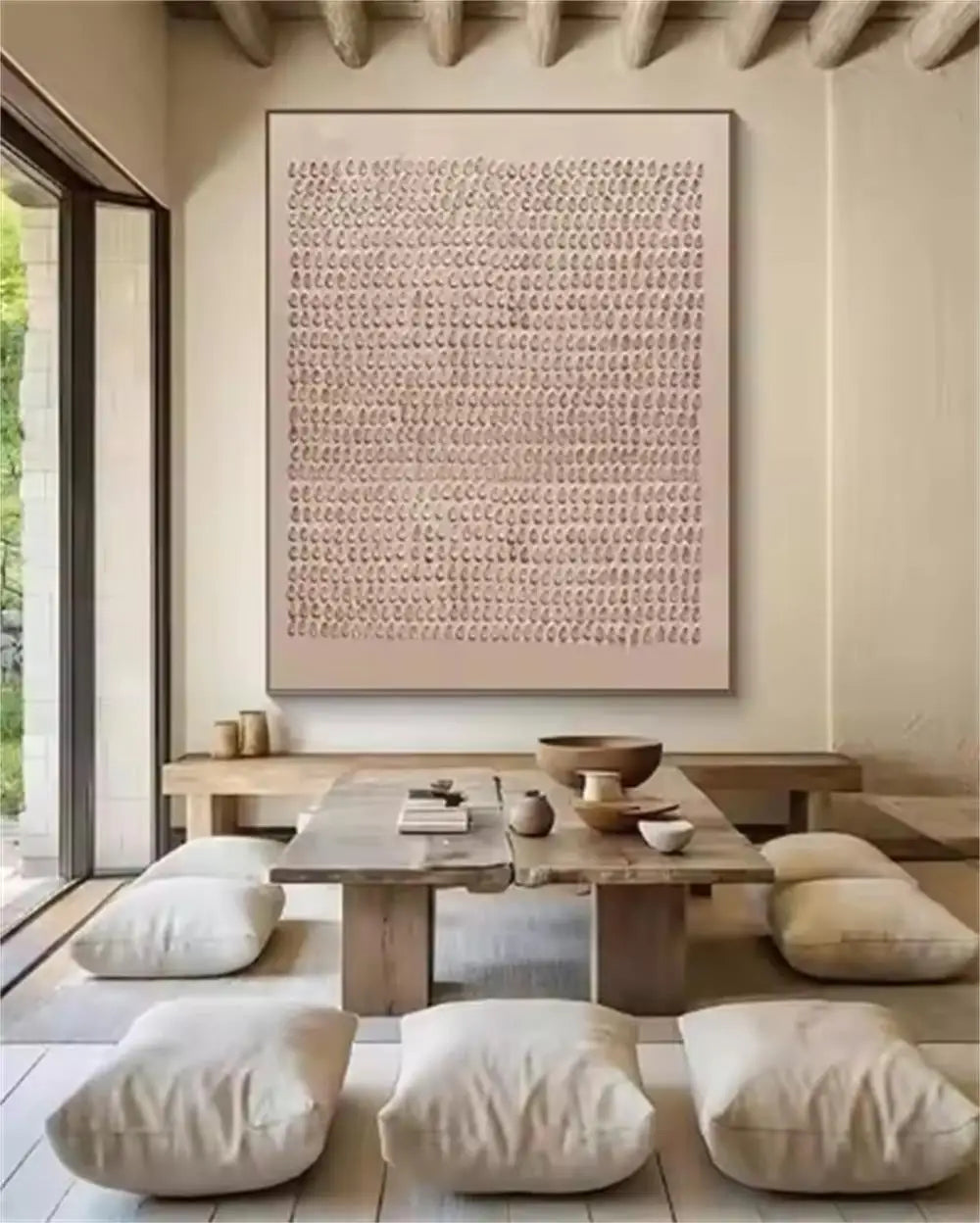 Beige Abstract Handmade Neutral Frameless Wabi Sabi Large Texture Oil Painting Boho Canvas Home Living Room Wall Art Decor