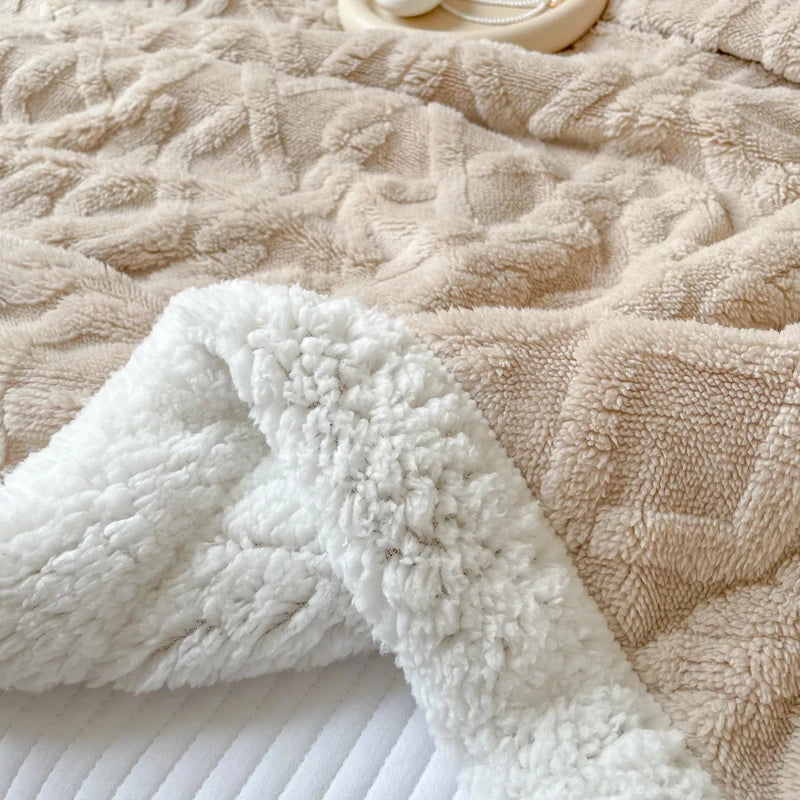 Double Layer Fleece Blanket Autumn Winter Thick Warm Office Nap Throw Blankets for Sofa Bed Single Double Soft Plush Comforter
