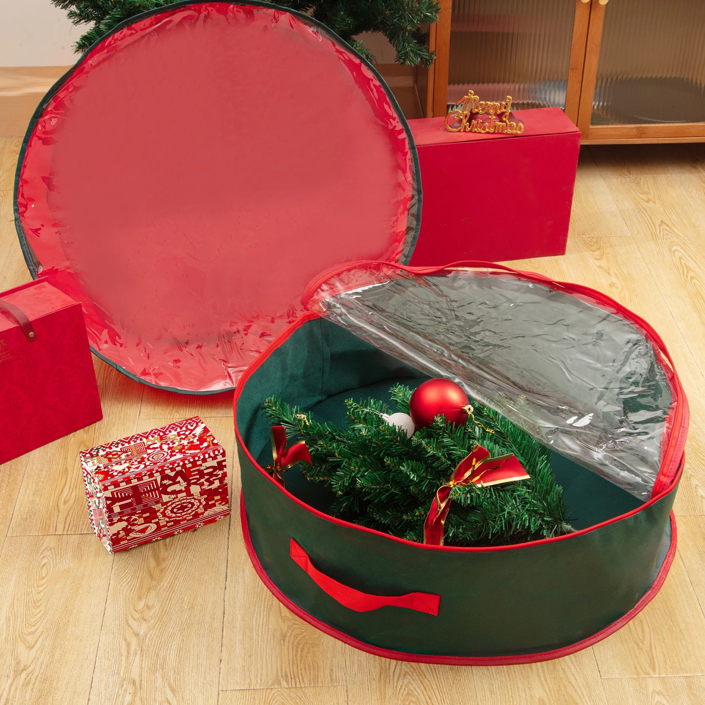 Christmas Wreath Storage Bag 24''/30" ,Garland Wreaths Container with Clear Window for Easy Holiday Storage,Thickened non-woven