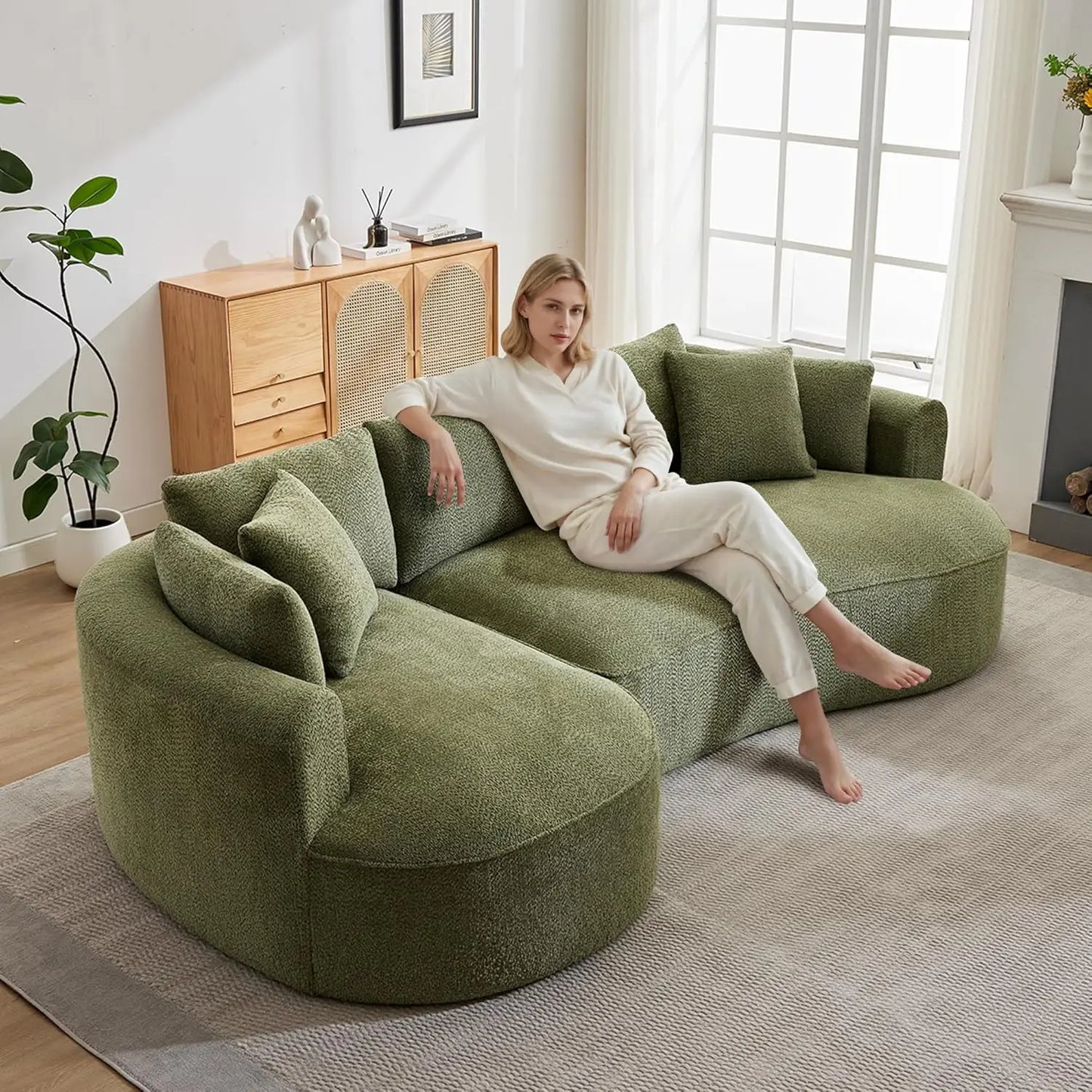 124" Oversized Boneless Couches for Living Room, Sectional Curved Sofa with 7 Pillows, L-Shape Boneless Couch with, Customized