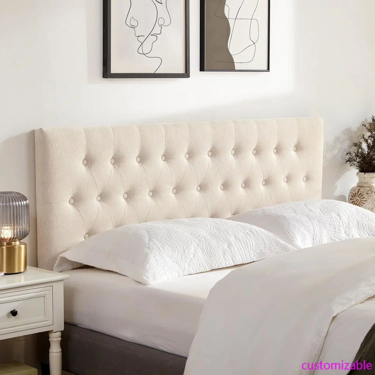 Upholstered Headboard With Solid Wood Frame And Adjustable Height