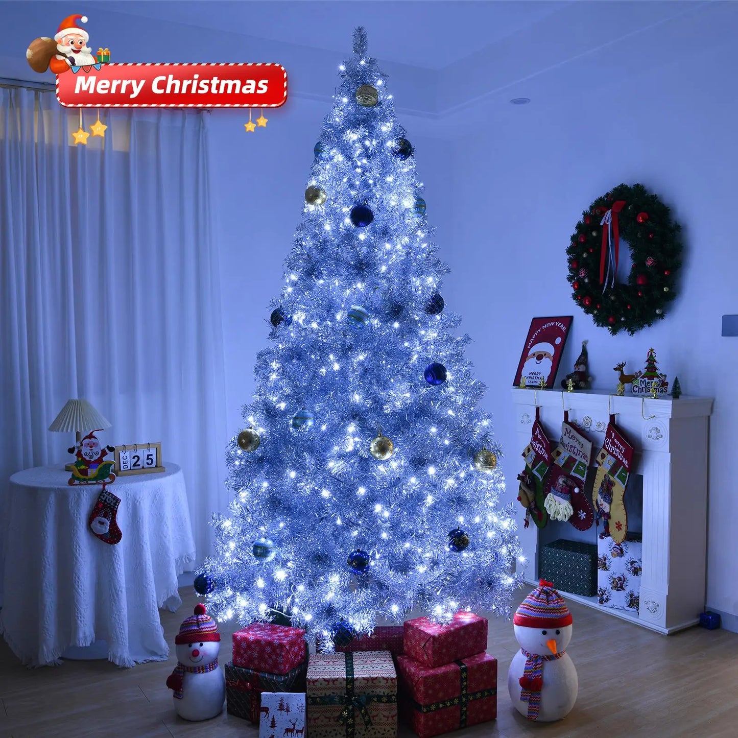 6ft Prelit Silver Artificial Christmas Tree With 300 Lights