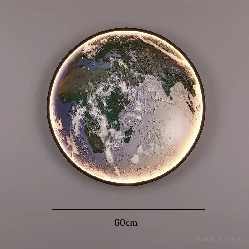 Nordic Designer Earth Mural LED Wall Lamps Living Room Bedroom Study Corridor Light Modern Courtyard Planet Art Decor Lighting