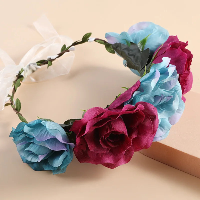Women's Wedding Flower Wreath Crown Festival Headband Female Hair Accessories Headdress for Girls Garland Wedding Sweet Headwear