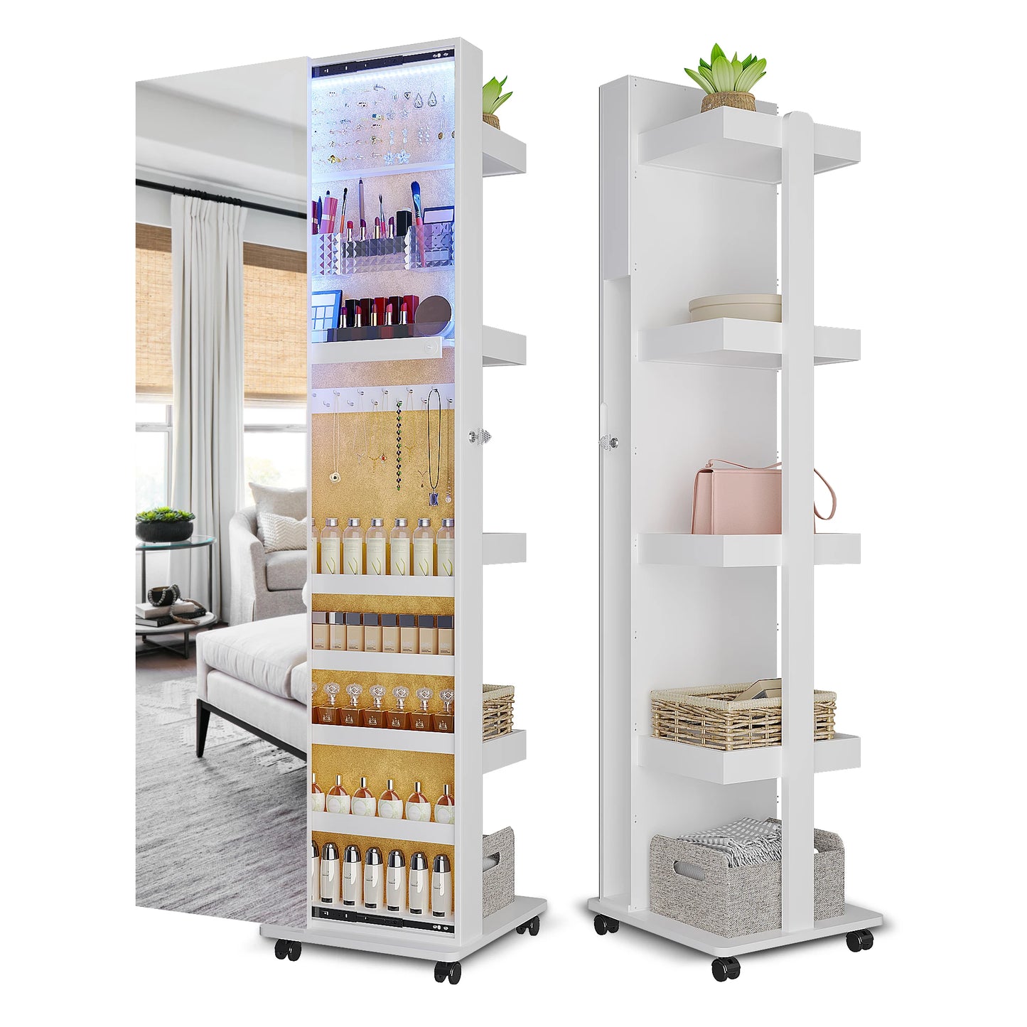 360 Degree Rotating LED Jewelry Armoire With Mirror