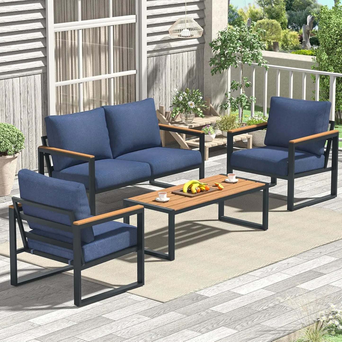 Huanzhuang Outdoor Patio Furniture Set 4 Piece Metal