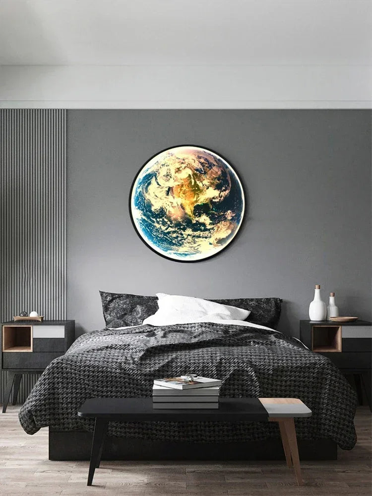 Nordic Designer Earth Mural LED Wall Lamps Living Room Bedroom Study Corridor Light Modern Courtyard Planet Art Decor Lighting