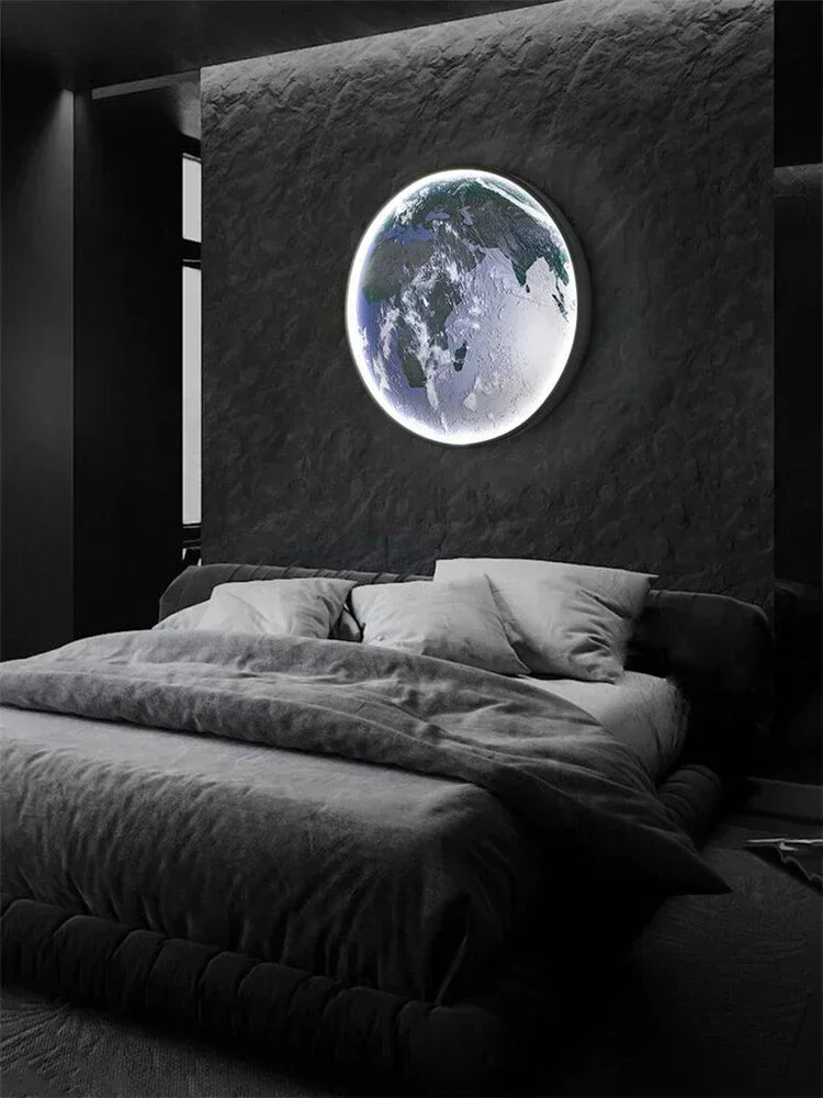 Nordic Designer Earth Mural LED Wall Lamps Living Room Bedroom Study Corridor Light Modern Courtyard Planet Art Decor Lighting