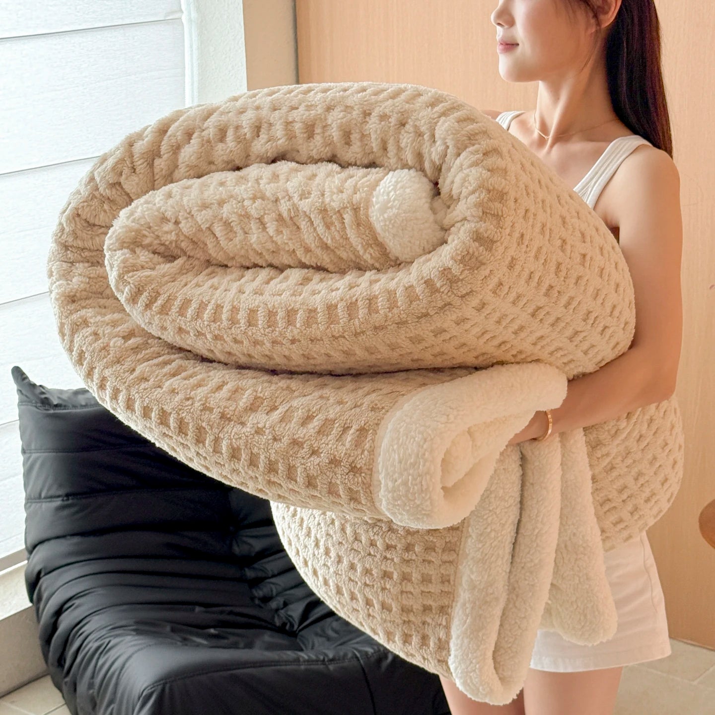 Spring Autumn Thick Warm Fleece Blanket Double Layer Artificial Lambswool Throws Blankets for Sofa or Bed Queen Double Comforter