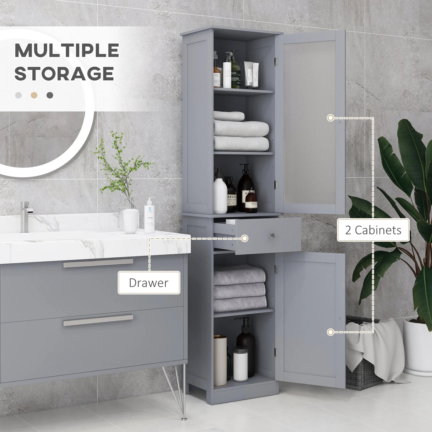 Kleankin Slim Bathroom Storage Cabinet With Acrylic Door