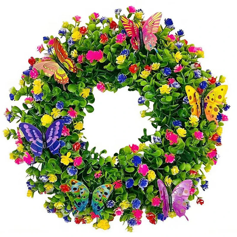 Artificial Flower Garland Eucalyptus Butterfly Wreath Summer Spring Decoration Door Living Room Home Decor Garden Patio Wall