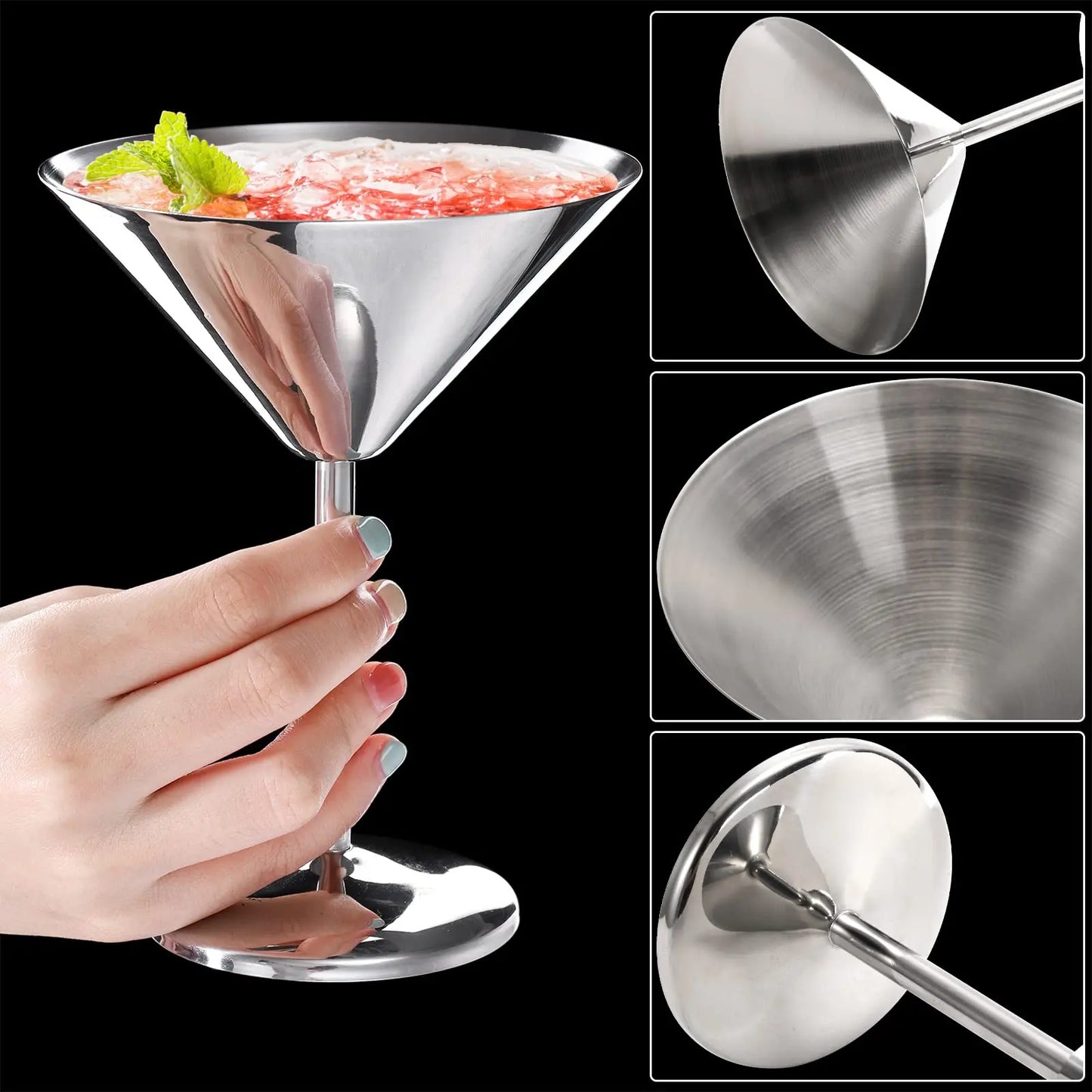 304 Stainless Steel Martini Glasses Set For Bar And Events