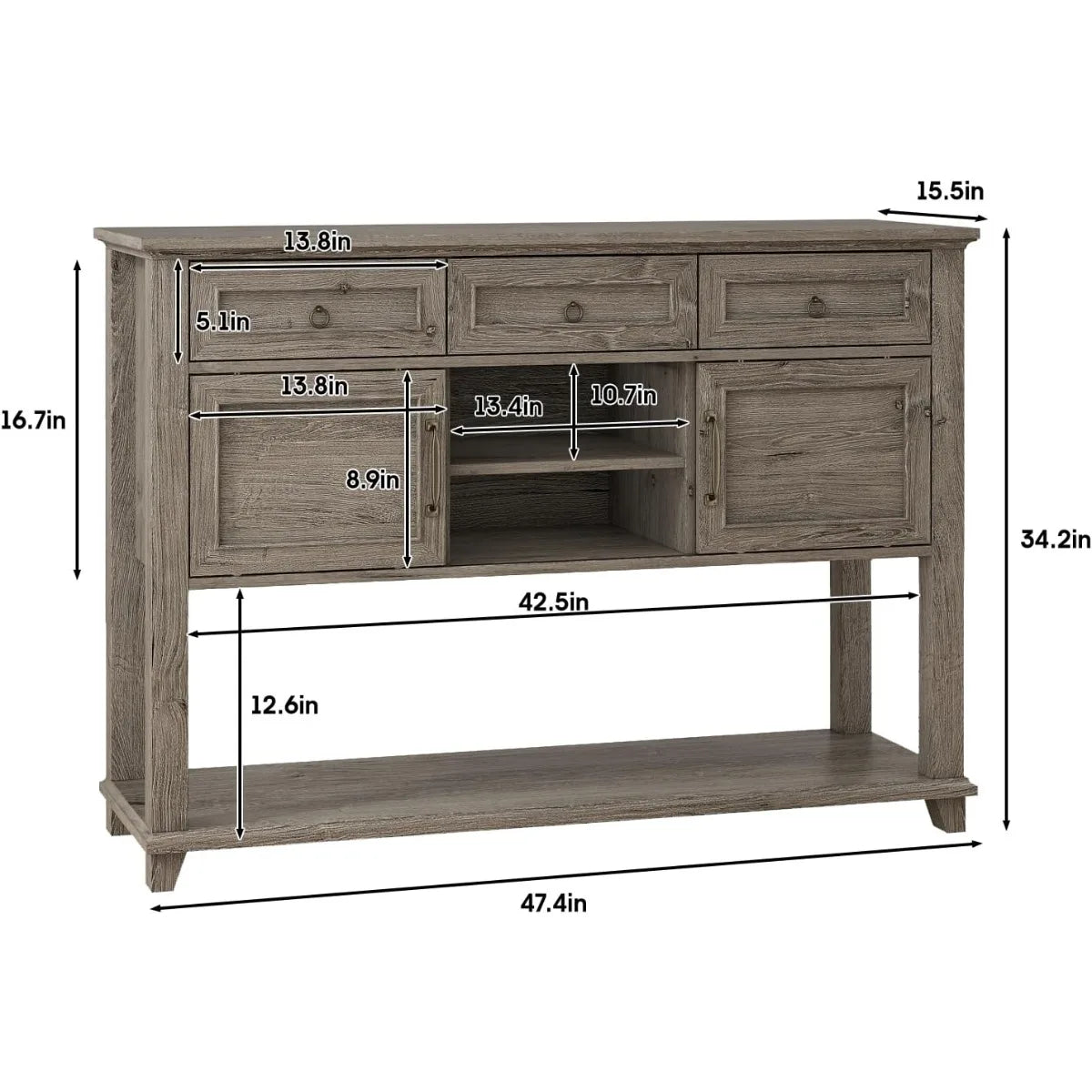 Vabches Entryway Console Table With 3 Drawers And Doors