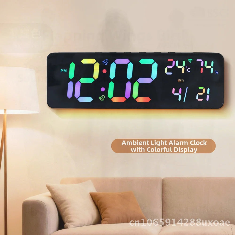 Summer Time Digital Wall Clock Bluetooth Smart Light-Sensing Snooze Alarm with Automatic Time Setting LED Display Thermometer