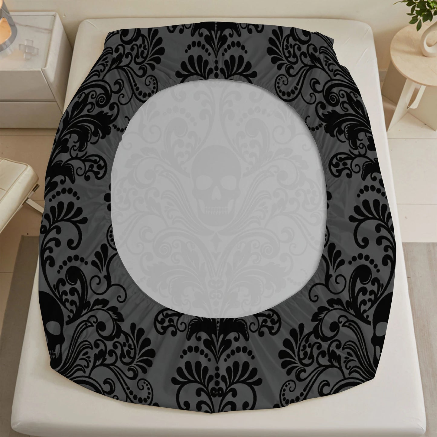 Skull Floral Design 3-Piece Bed Sheet Set - 100% Polyester, Digital Print, Breathable All-Season Fitted Sheet and Pillowcase Set