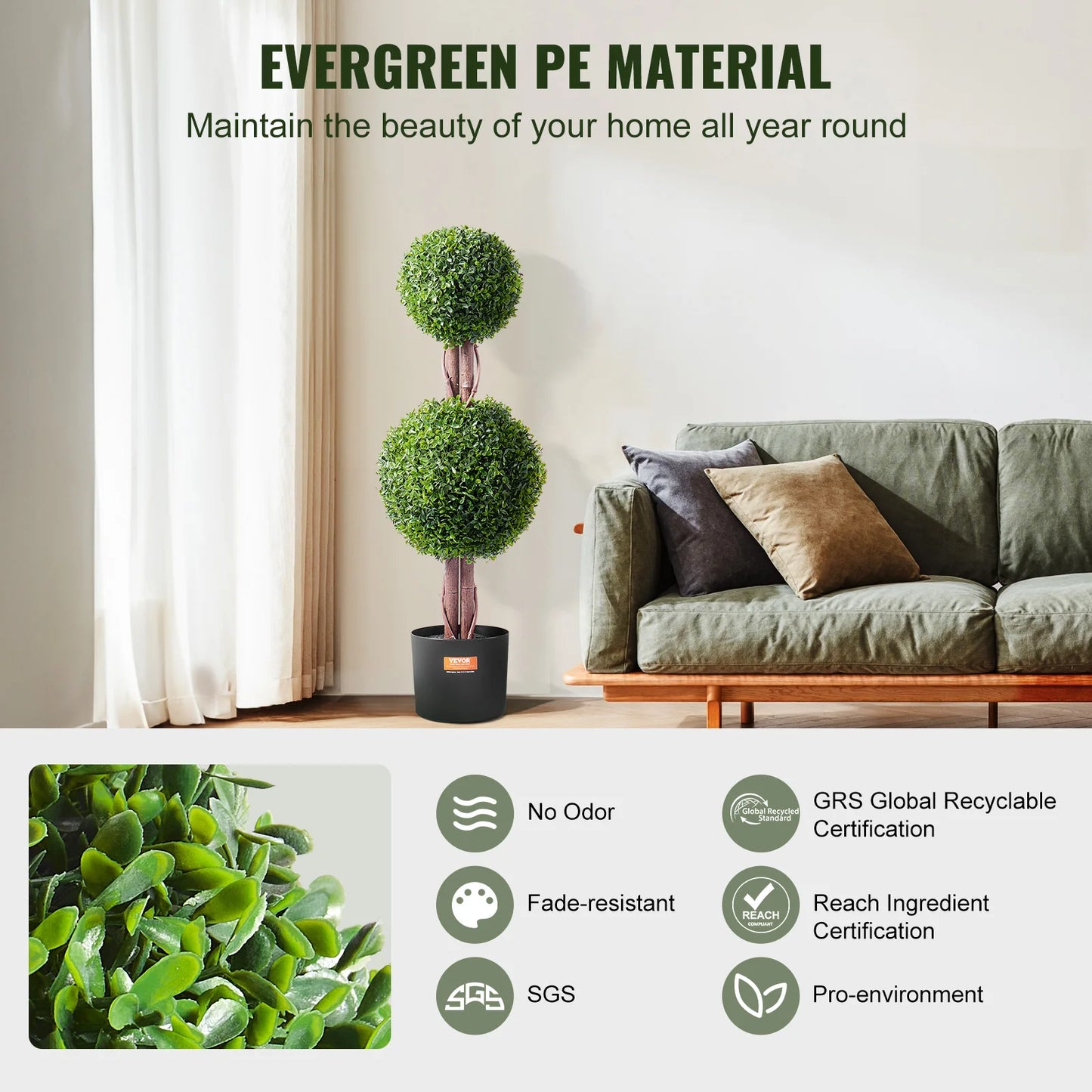 SucceBuy Artificial Boxwood Topiary Tree Indoor Decor