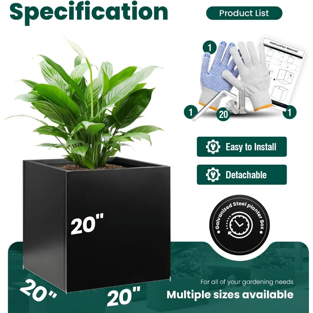 Galvanized Steel Planter Box Indoor Outdoor Durable Flower Pot