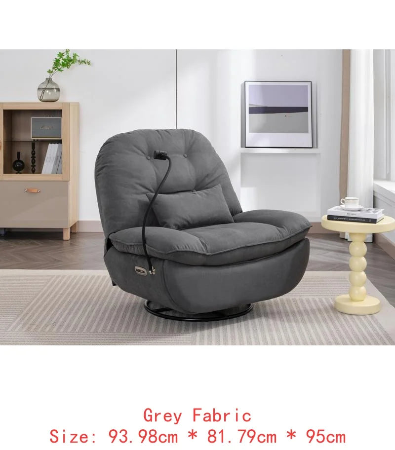 Power Recliner Swivel Glider with USB Charger and Bluetooth Music Player for Gaming, Working, and Leisure - Grey
