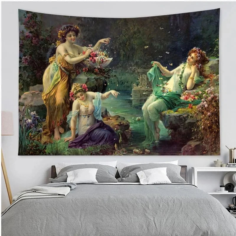 Renaissance Tapestry Oil Painting Art Tapestry Hippie Wall Hanging Tapestries Hanging Tarot Hippie Bedroom Dorm Wall Art Decor