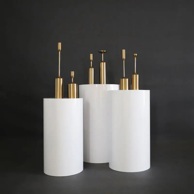 Hot 3/5pcs Round Cylinder Pedestal Display White Gold Art Decor Cake Stand Plinths Pillars for DIY Wedding Party Decorations