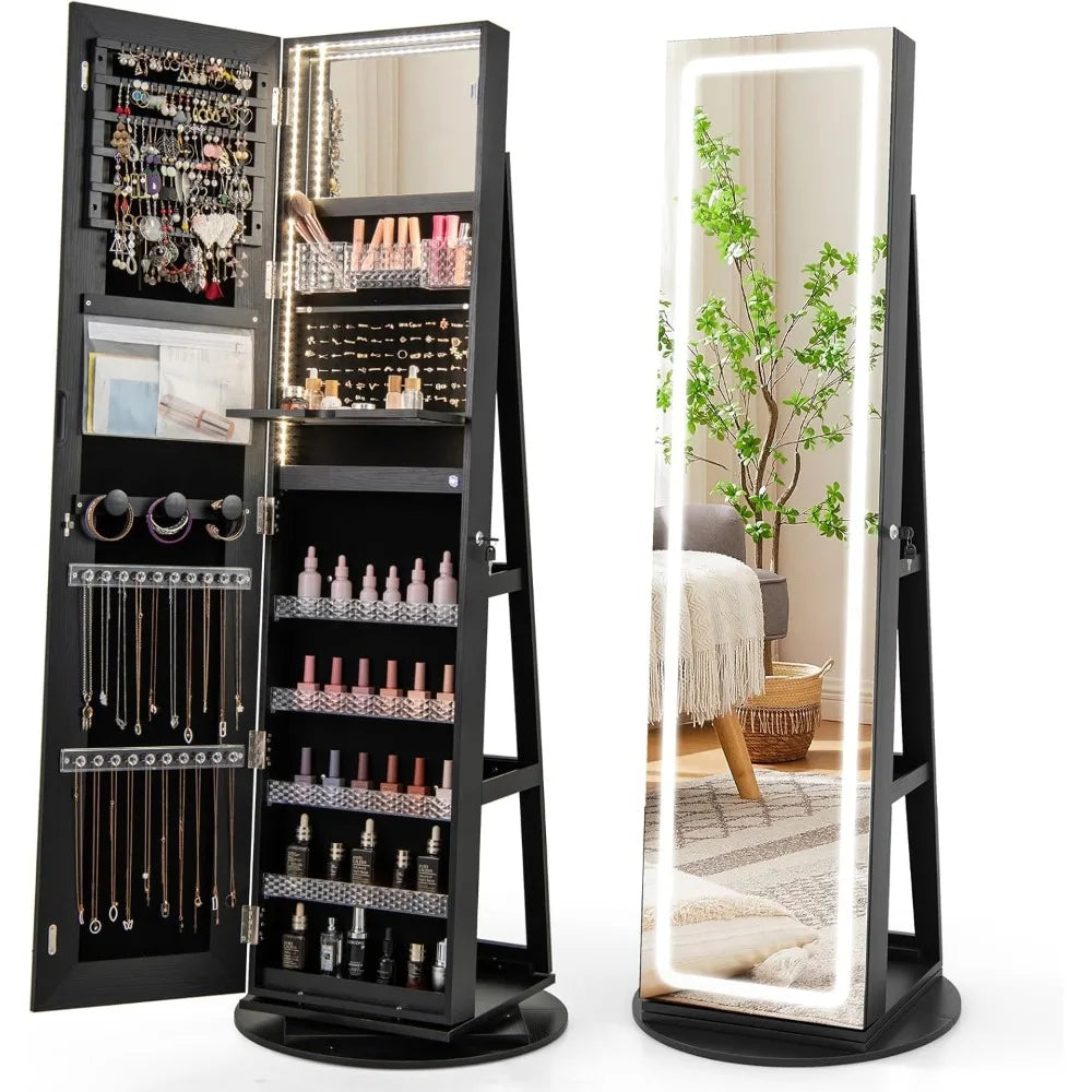 360 Degree Swivel Jewelry Cabinet Armoire With Mirror