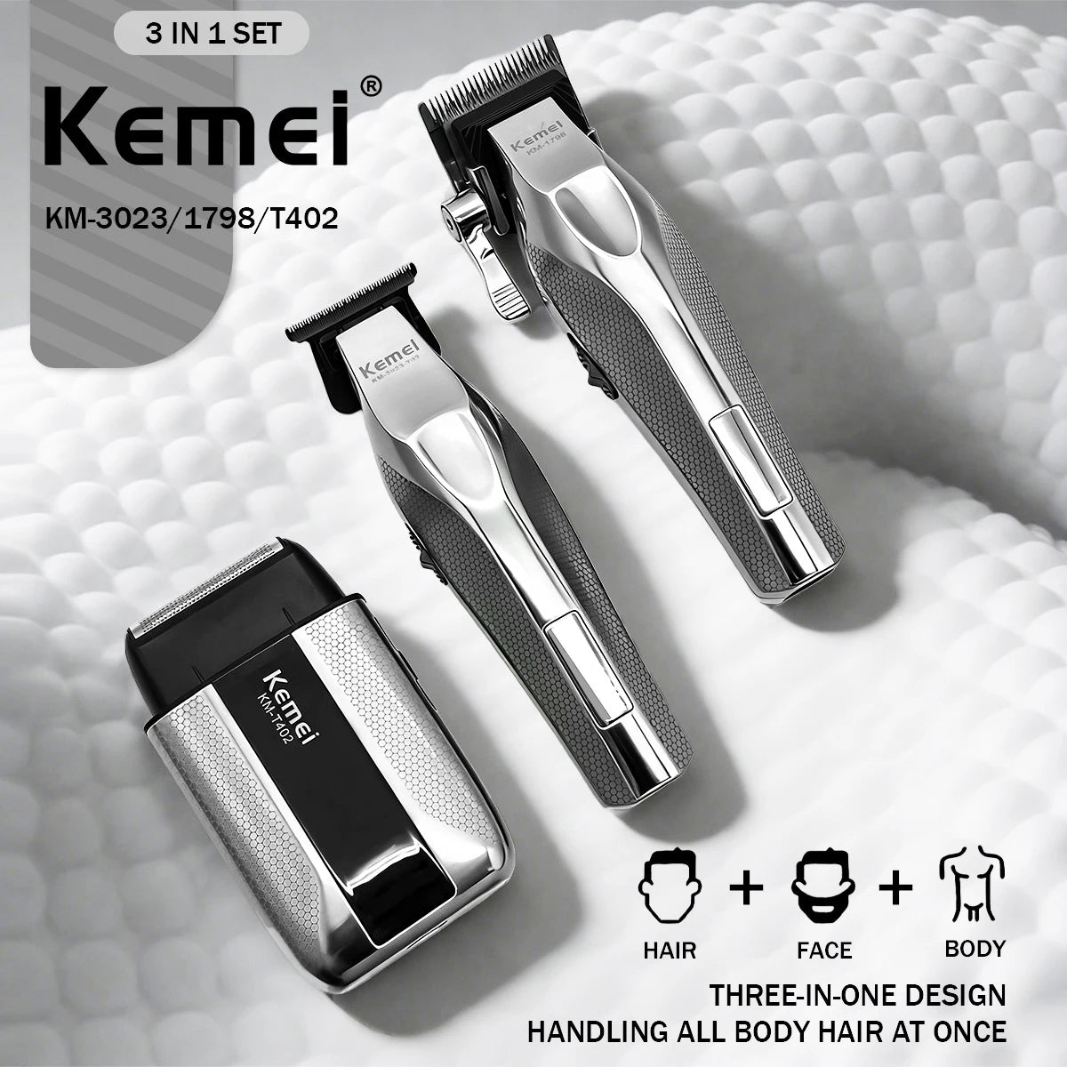 Kemei KM-3023 Professional Hair Clipper Rechargeable Set