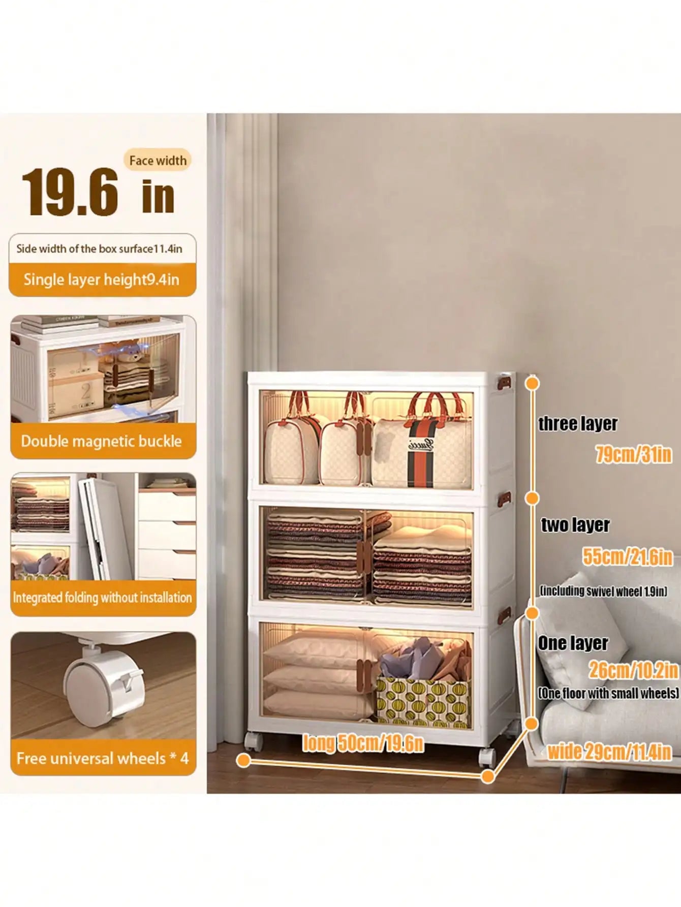 4layer Plastic Storage Bins, Foldable Storage Bins With LIDS And Wheels, Foldable Storage Boxes With Doors
