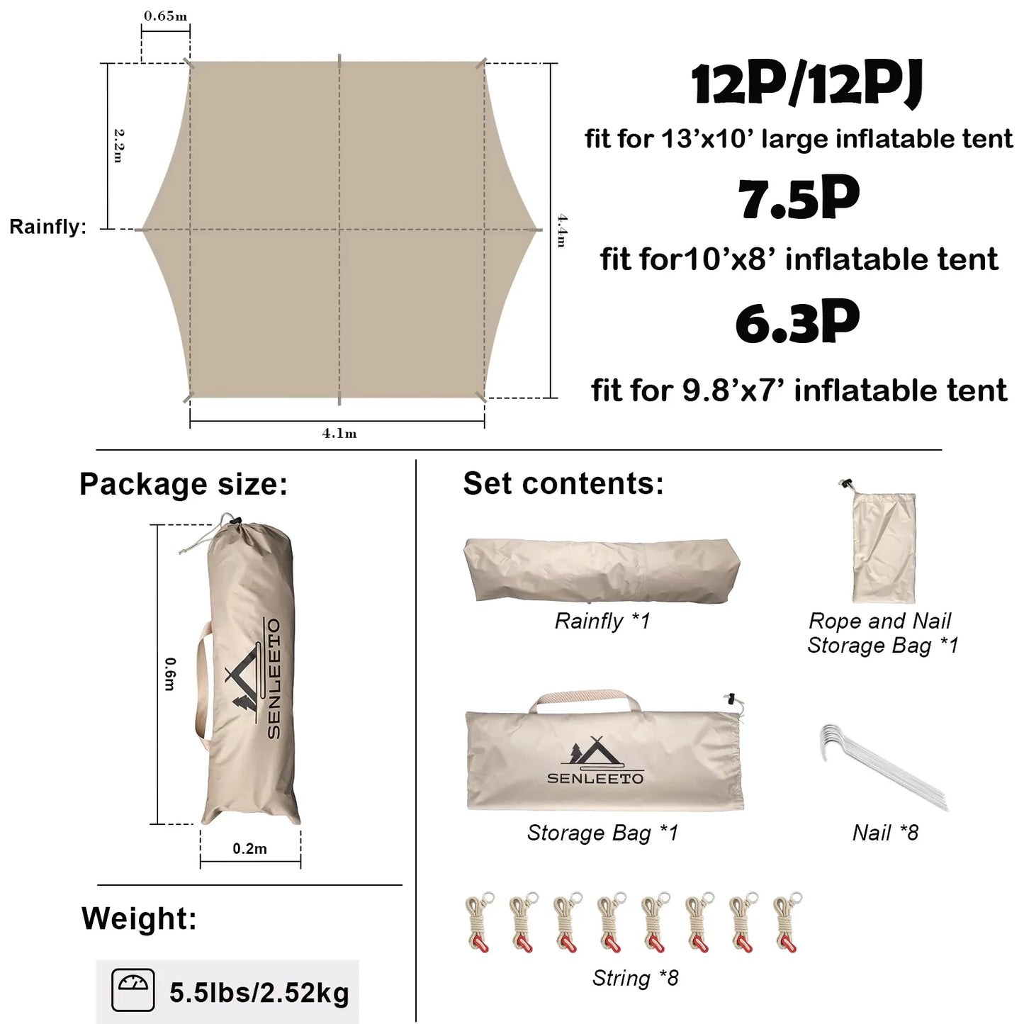 10‘ x 13’ Rainfly Fits for 6-8 People, Waterproof and Ultralight Survival Tent Shelter Awning Sunshade Cloth,Easy Set-Up Camping