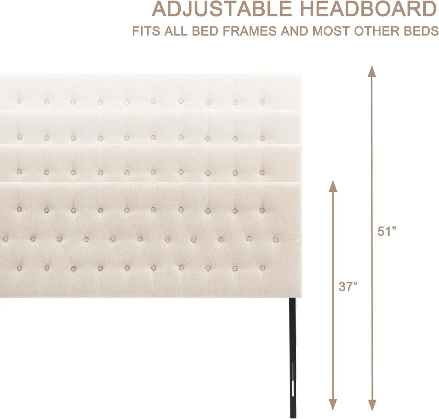 Upholstered Headboard With Solid Wood Frame And Adjustable Height