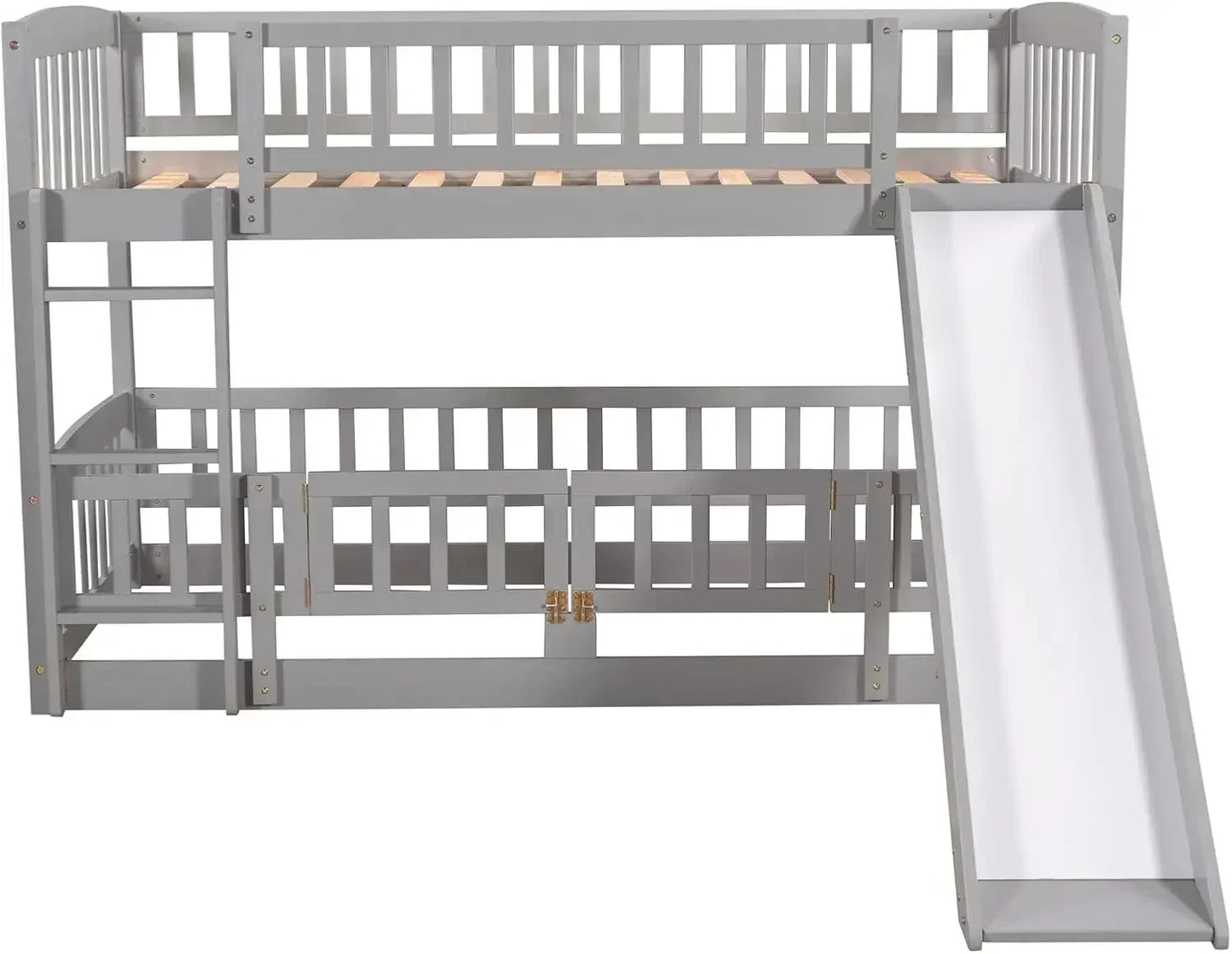XMSJ Low Bunk Bed With Slide Twin Over Twin