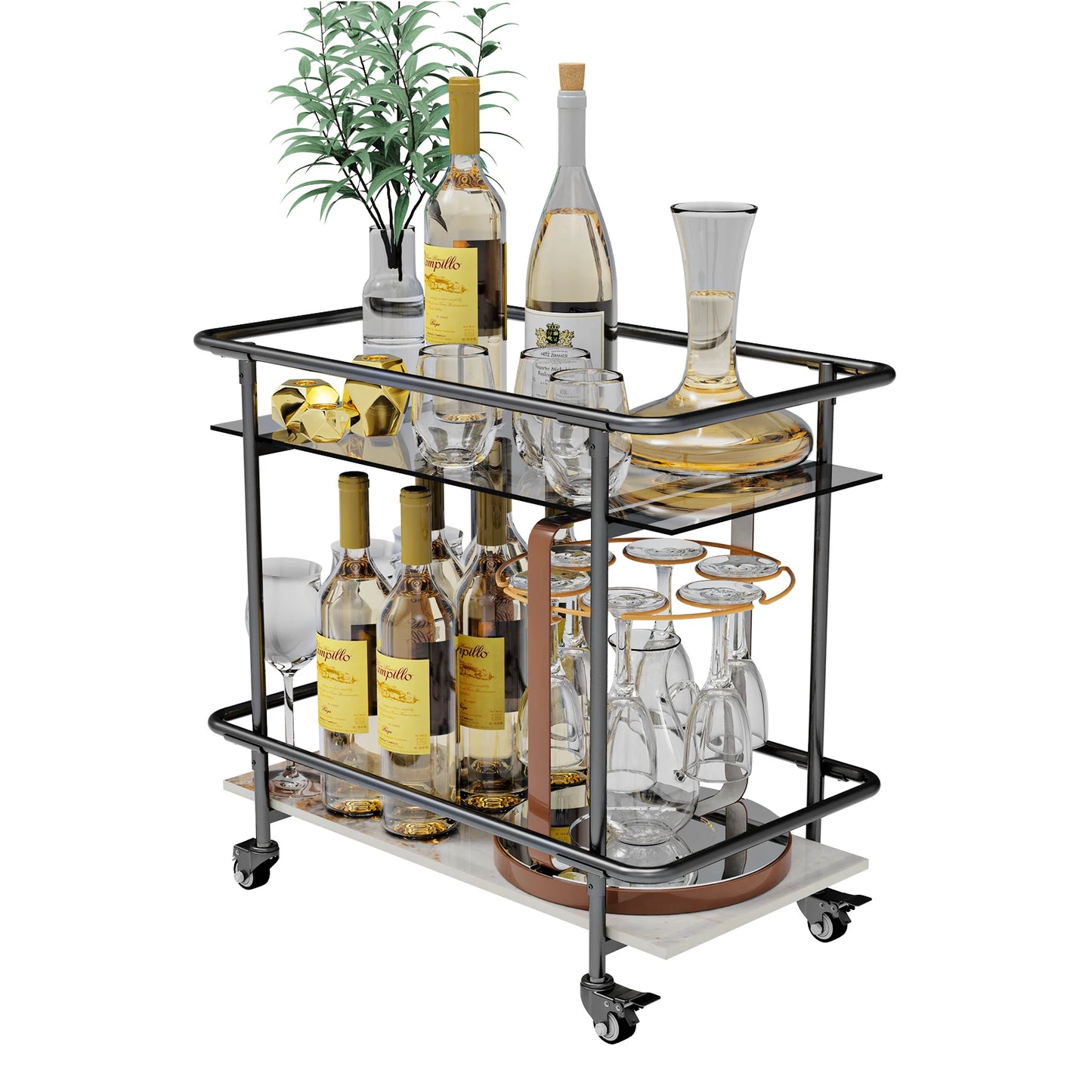 Wisfor Rolling Bar Cart Two Tier Luxury Modern Serving Cart