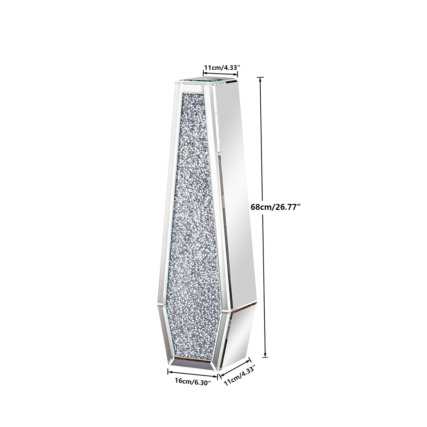 2 Shapes 68CM Crushed Diamond Decorative Mirrored Floor Vase Crystal Silver Glass Flower Vase for Pampas Grass Artificial Flower