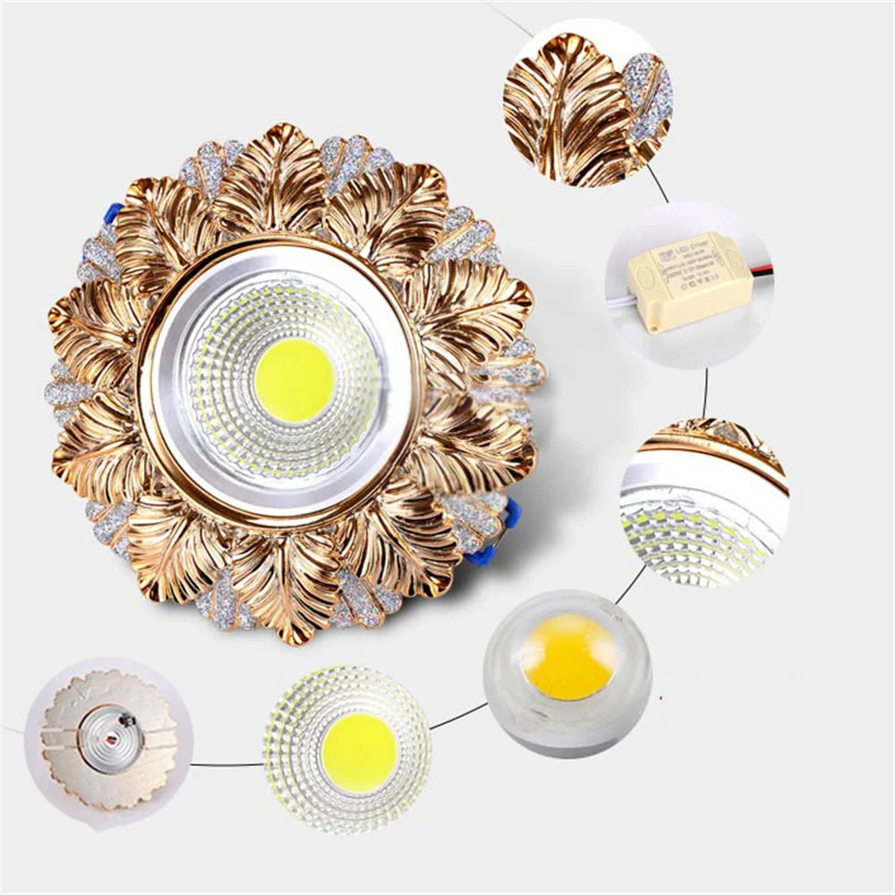 Art Decor Resin Golden Leaf 220 Volts Led Downlight Luxury Indoor Lighting Foyer Corridor Hallway Hotel 5W Retro Recessed Lamp