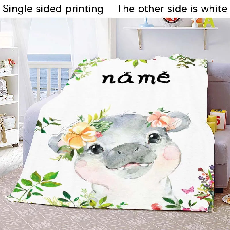 Custom Blanket Custom Name Blanket Baby Girl Boy Kids Cartoon Animal Cute Soft Flannel Throw Blankets Personalized Blanket Gifts