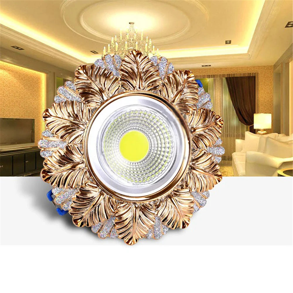Art Decor Resin Golden Leaf 220 Volts Led Downlight Luxury Indoor Lighting Foyer Corridor Hallway Hotel 5W Retro Recessed Lamp