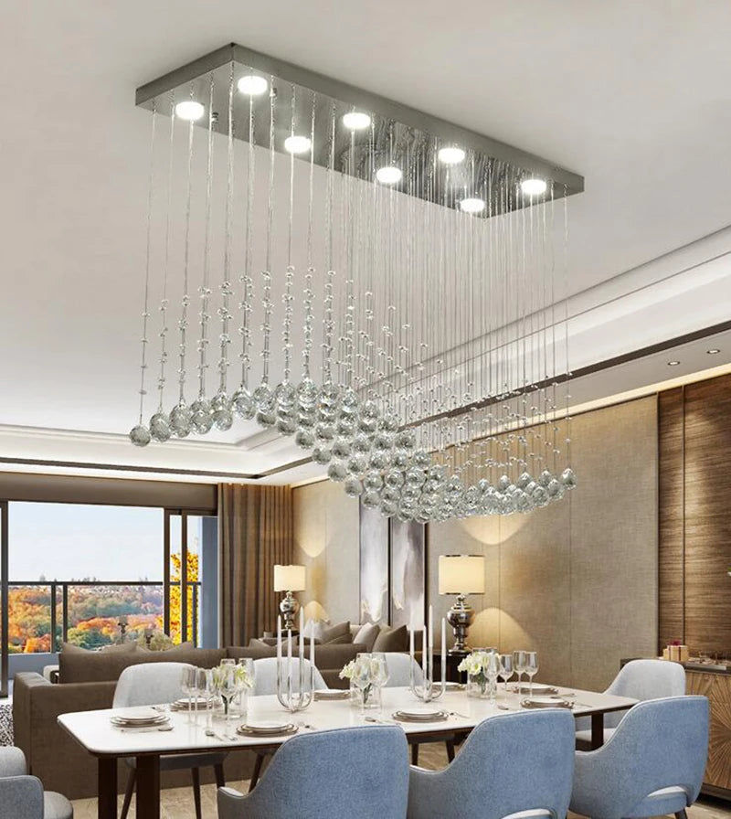 K9 Crystal Chandeliers LED  Chrome Finished Light Wave Art Decor Modern Suspension Lighting Hotel Villa Hanging Lamp