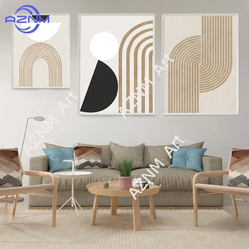 Geometric Gallery Wall Frameless Modern Neutral Canvas Prints for Minimalist Home & Office Decoration