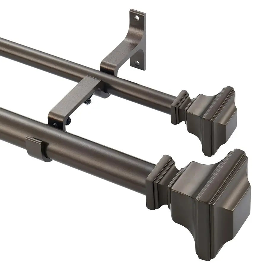 Curtain Rod, 1 inch Adjustable Heavy Duty Drapery Double Rod for Window 144 to 164 Inches 1213.6Feet, Vintage Square Finials,Pre